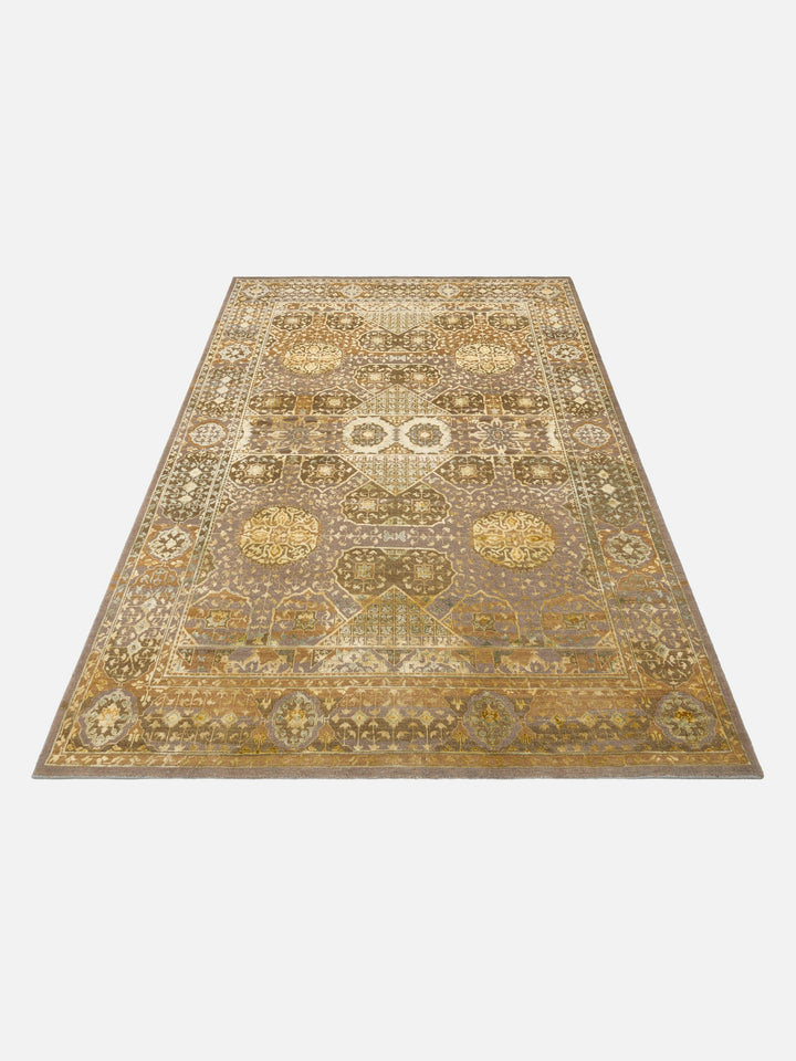 El dokuma Hindistan Jaipur halı Enginar Yeşili 168x241 cm stüdyo çekimi yan açı