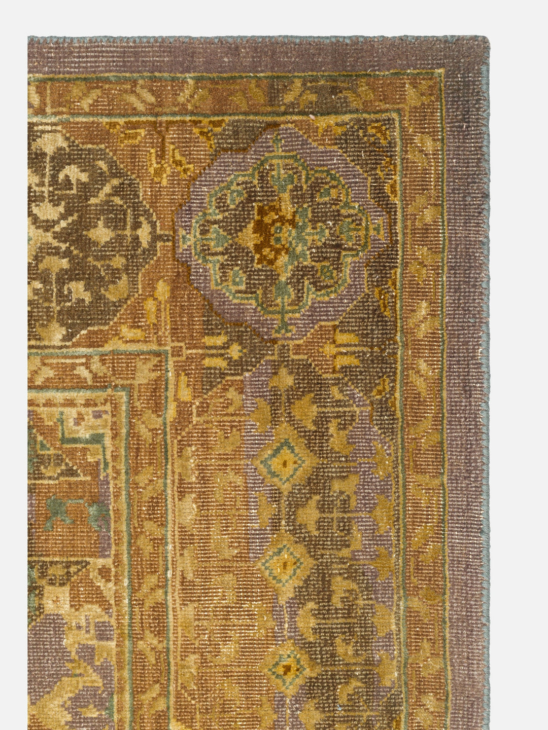 El dokuma Hindistan Jaipur halı Enginar Yeşili 168x241 cm doku yakın çekim detay