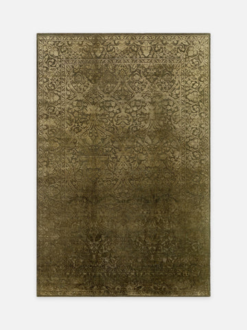 El dokuma Hindistan Jaipur halı Yanık Zeytin 196x297 cm kuşbakışı üstten görünüm