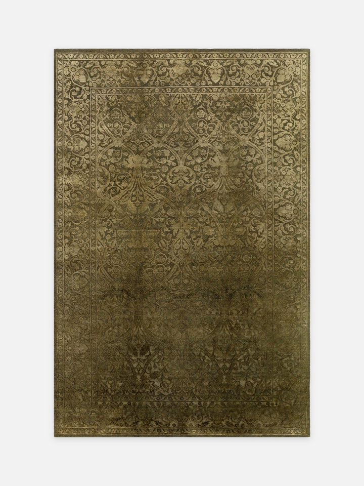 El dokuma Hindistan Jaipur halı Yanık Zeytin 196x297 cm kuşbakışı üstten görünüm