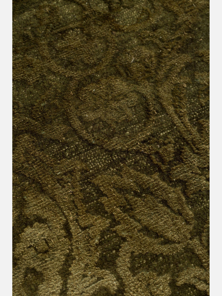 El dokuma Hindistan Jaipur halı Yanık Zeytin 196x297 cm doku yakın çekim detay