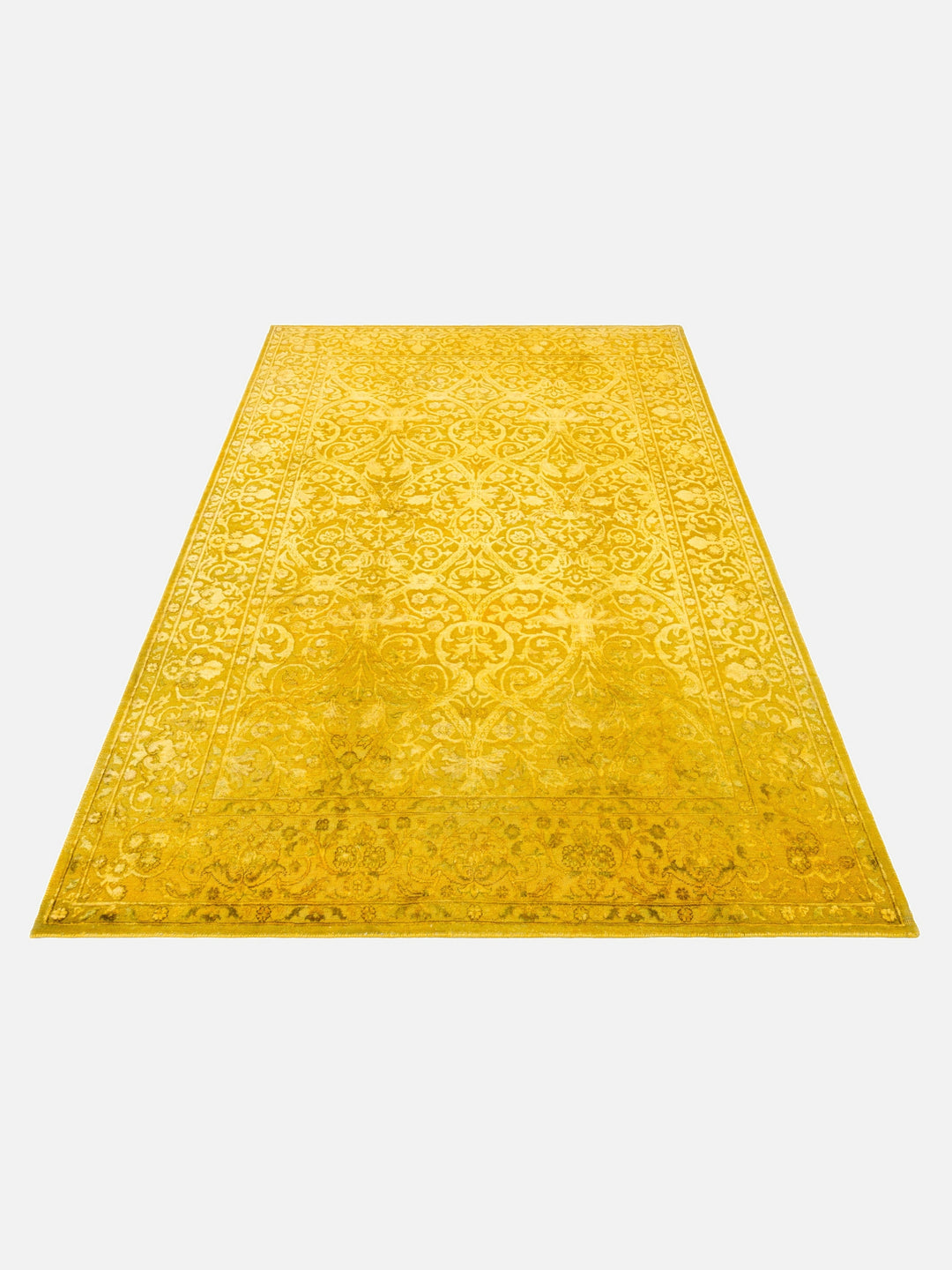 El dokuma Hindistan Jaipur halı Altın Sarı 168x239 cm stüdyo çekimi yan açı