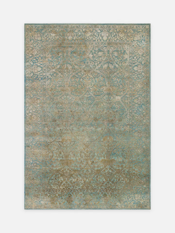 El dokuma Hindistan Jaipur halı Antik Gök Mavisi 183x272 cm kuşbakışı üstten görünüm
