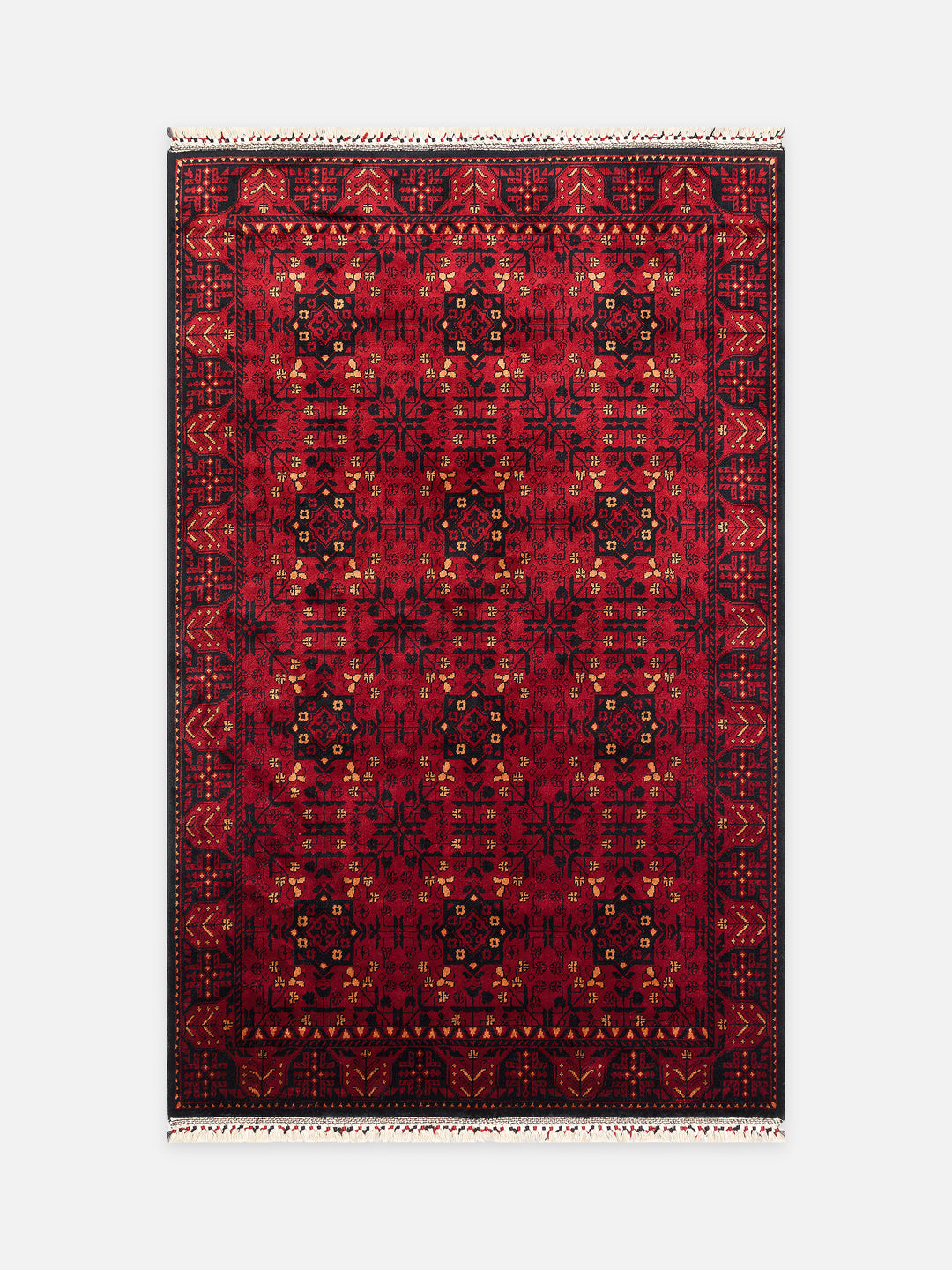 Kabil Afgan Desenli El Emeğiyle Özel Tezgahlarda Üretilen TENCEL™ Uşak Halısı 952 RED - Carpetdocia - kusbakisi