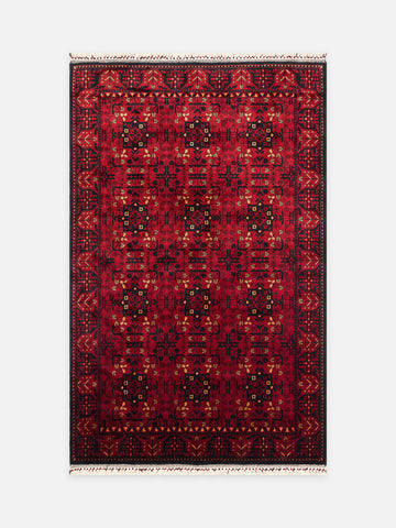 Kabil Afgan Desenli El Emeğiyle Özel Tezgahlarda Üretilen TENCEL™ Uşak Halısı 952 RED - Carpetdocia - kusbakisi