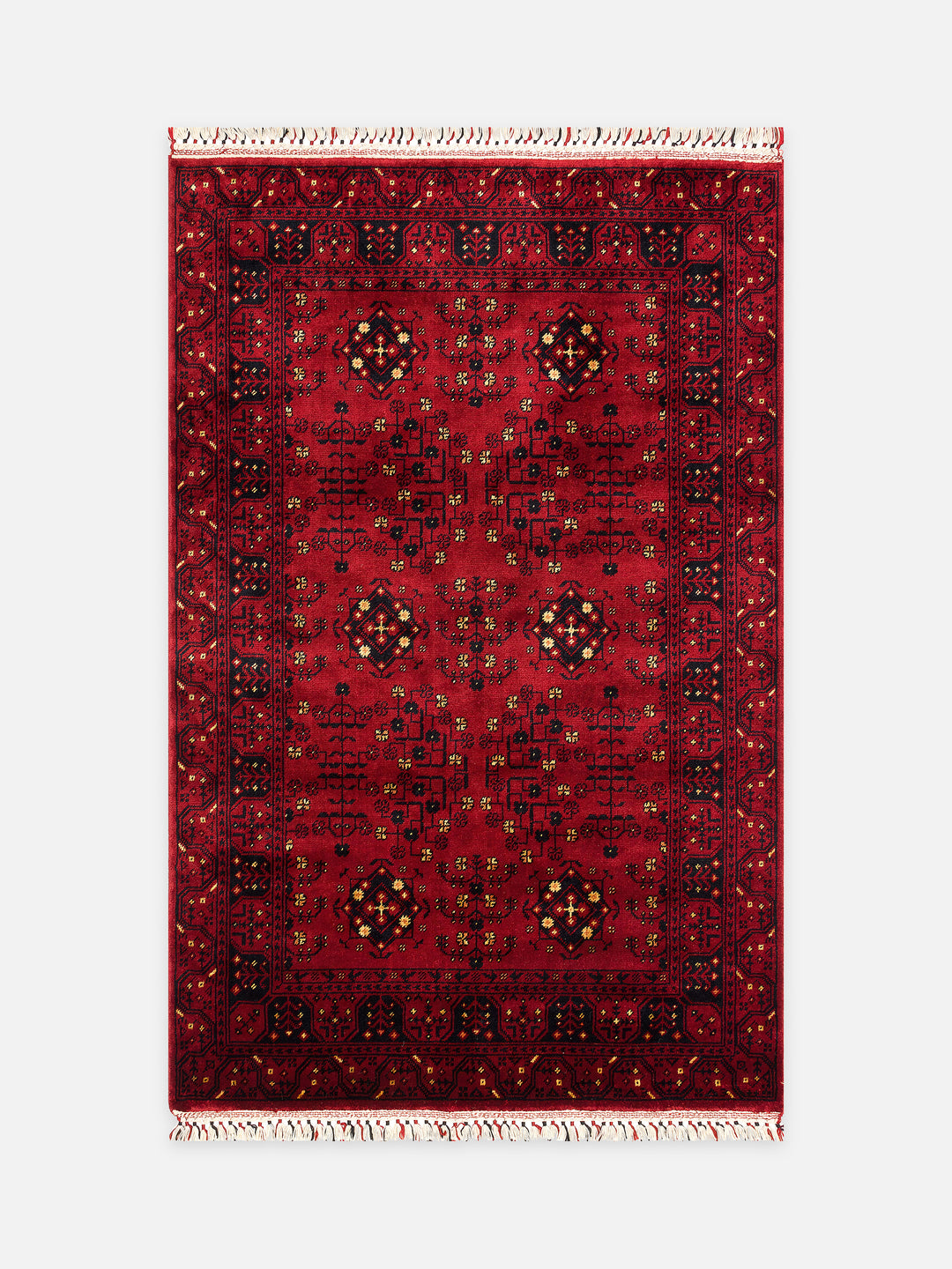 Kabil Afgan Desenli El Emeğiyle Özel Tezgahlarda Üretilen TENCEL™ Uşak Halısı 959 RED - Carpetdocia - kusbakisi