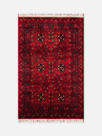 Kabil Afgan Desenli El Emeğiyle Özel Tezgahlarda Üretilen TENCEL™ Uşak Halısı 959 RED - Carpetdocia - kusbakisi