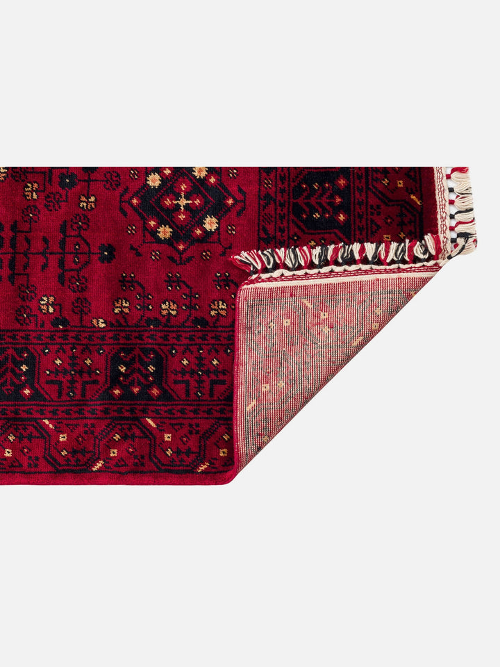 Kabil Afgan Desenli El Emeğiyle Özel Tezgahlarda Üretilen TENCEL™ Uşak Halısı 959 RED - Carpetdocia