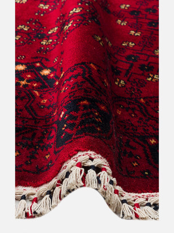 Kabil Afgan Desenli El Emeğiyle Özel Tezgahlarda Üretilen TENCEL™ Uşak Halısı 959 RED Q - Carpetdocia