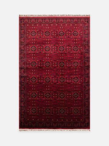 Kabil Afgan Desenli El Emeğiyle Özel Tezgahlarda Üretilen TENCEL™ Uşak Halısı 960 RED - Carpetdocia - kusbakisi