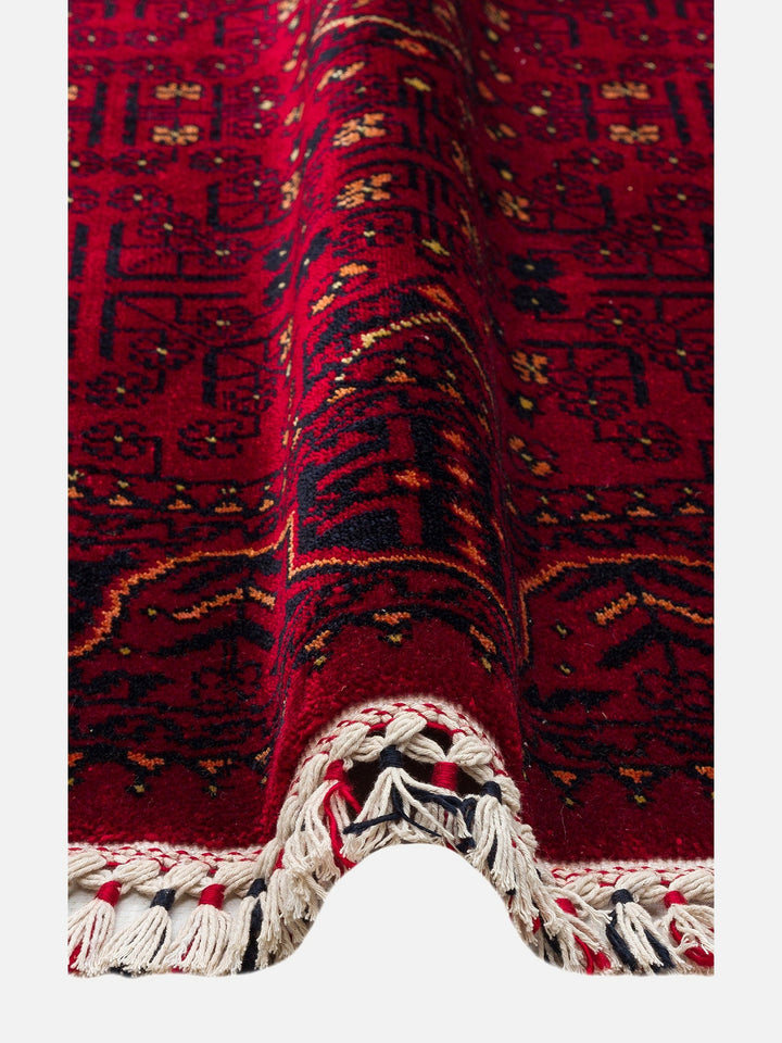 Kabil Afgan Desenli El Emeğiyle Özel Tezgahlarda Üretilen TENCEL™ Uşak Halısı 960 RED Q - Carpetdocia