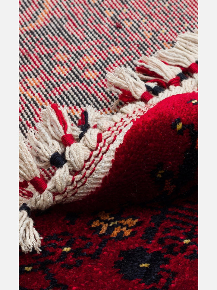 Kabil Afgan Desenli El Emeğiyle Özel Tezgahlarda Üretilen TENCEL™ Uşak Halısı 960 RED Q - Carpetdocia