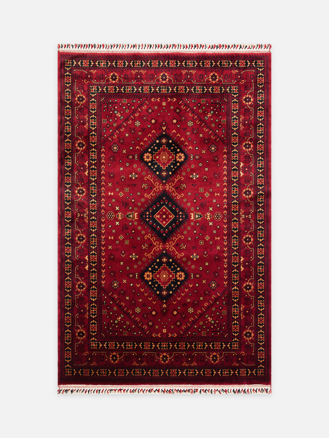 Kabil Afgan Desenli El Emeğiyle Özel Tezgahlarda Üretilen TENCEL™ Uşak Halısı 961 RED - Carpetdocia - kusbakisi