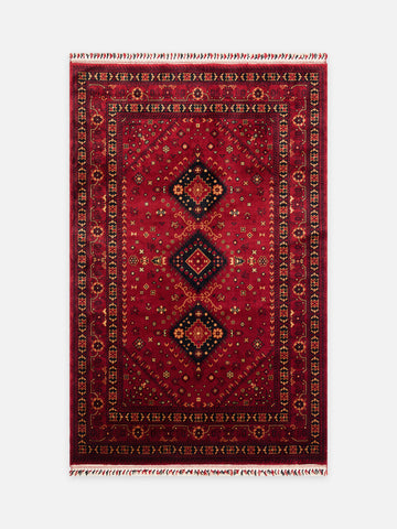 Kabil Afgan Desenli El Emeğiyle Özel Tezgahlarda Üretilen TENCEL™ Uşak Halısı 961 RED - Carpetdocia - kusbakisi