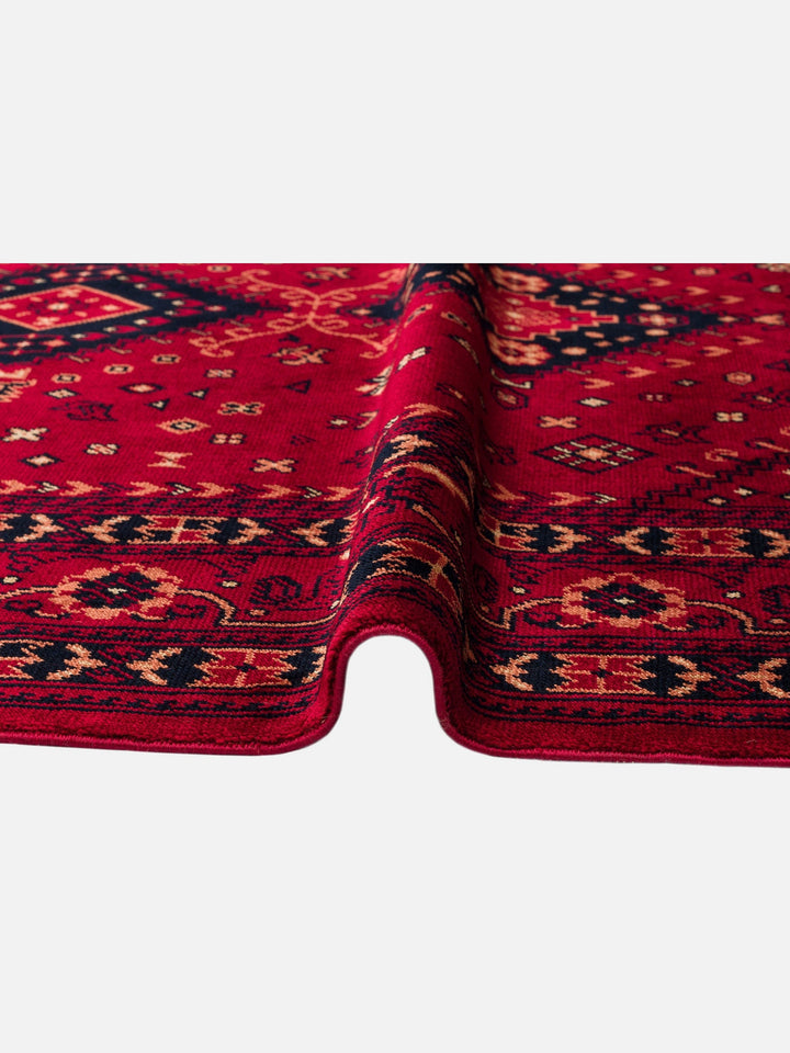 Kabil Afgan Desenli El Emeğiyle Özel Tezgahlarda Üretilen TENCEL™ Uşak Halısı 961 RED - Carpetdocia