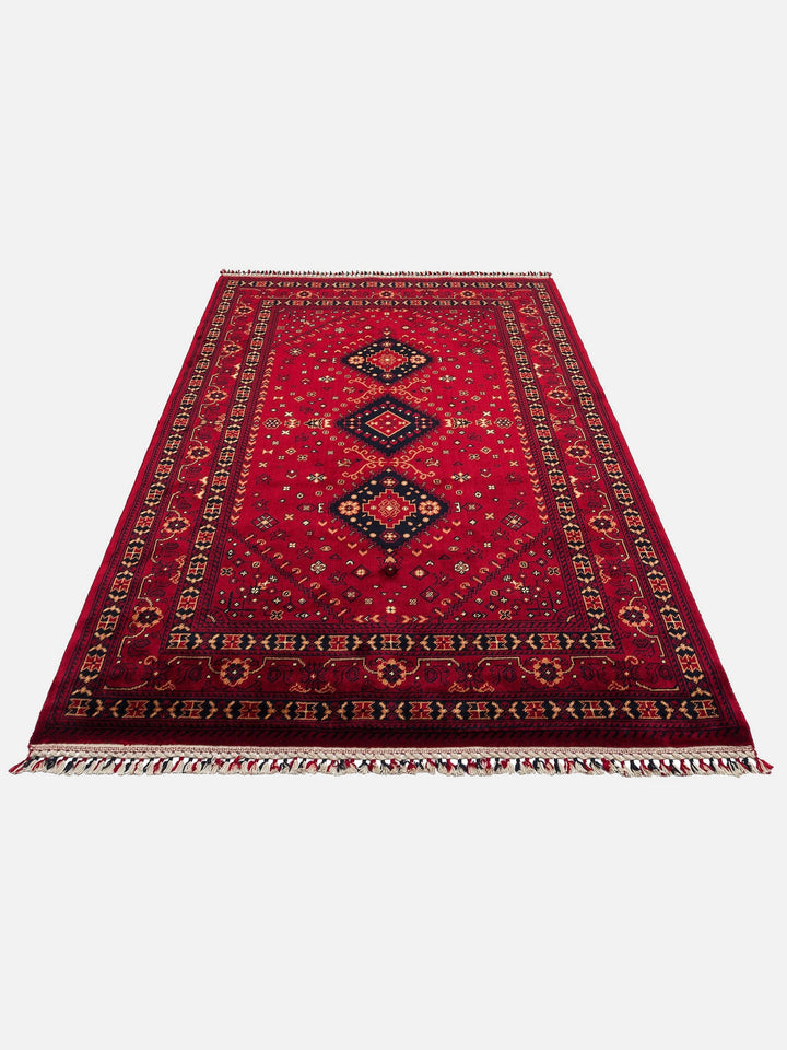 Kabil Afgan Desenli El Emeğiyle Özel Tezgahlarda Üretilen TENCEL™ Uşak Halısı 961 RED - Carpetdocia