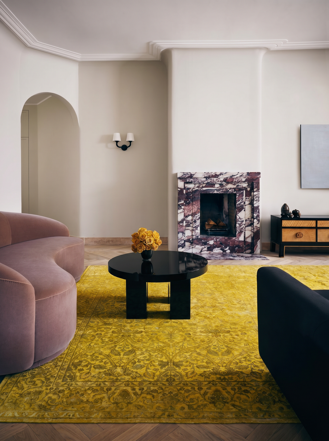 Handwoven Rug One Piece Wool and Silk Jaipur Lacuna Modern Overdyed Living Room Golden Yellow