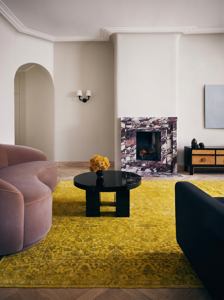 Handwoven Rug One Piece Wool and Silk Jaipur Lacuna Modern Overdyed Living Room Golden Yellow