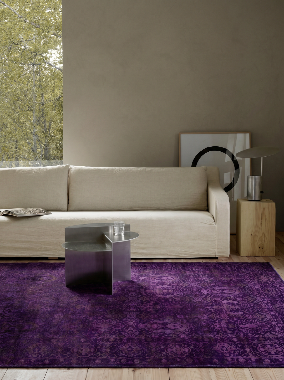 Handwoven Rug One Piece Wool and Silk Jaipur Lacuna Modern Overdyed Living Room Antique Purple