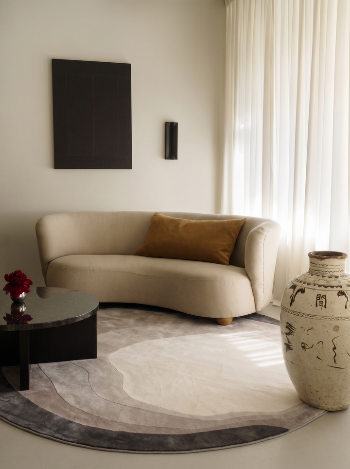 Monza Art Geometrik Desenli Modern Salon Halısı 01 CREAM BLACK Q mekan görünümü 1