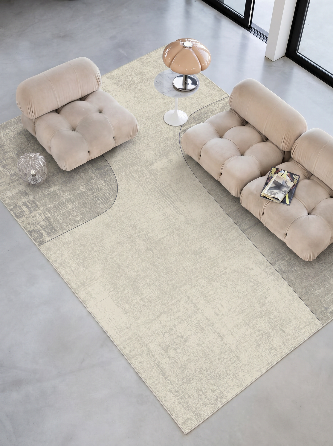 Monza Geometrik Desenli 01 CREAM GREY mekan görünümü 1