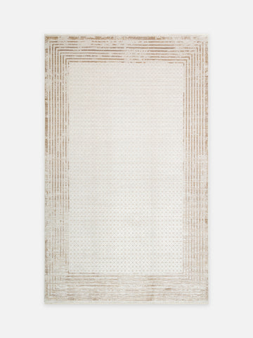Mumbai Serisi Art Deco Desenli Yüksek Kalite Sık Dokuma Parlak Salon Halısı 01 CREAM GOLD - Carpetdocia - kusbakisi
