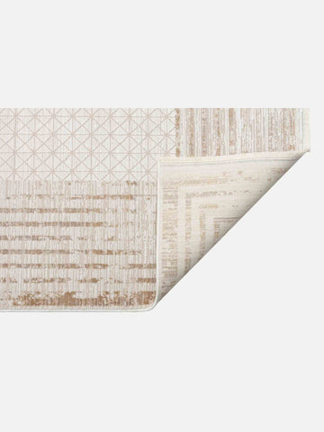Mumbai Serisi Art Deco Desenli Yüksek Kalite Sık Dokuma Parlak Salon Halısı 01 CREAM GOLD - Carpetdocia