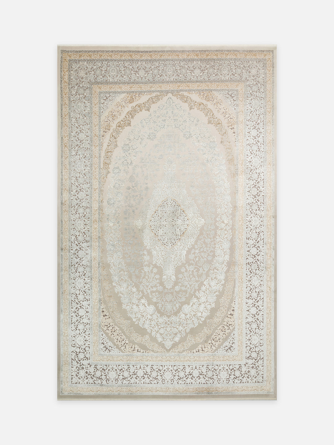 Mumbai Serisi Klasik Desenli Yüksek Kalite Sık Dokuma Parlak Salon Halısı 08 CREAM GREY - Carpetdocia - kusbakisi