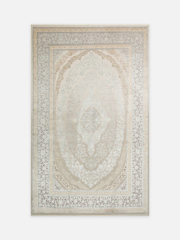 Mumbai Serisi Klasik Desenli Yüksek Kalite Sık Dokuma Parlak Salon Halısı 08 CREAM GREY - Carpetdocia - kusbakisi