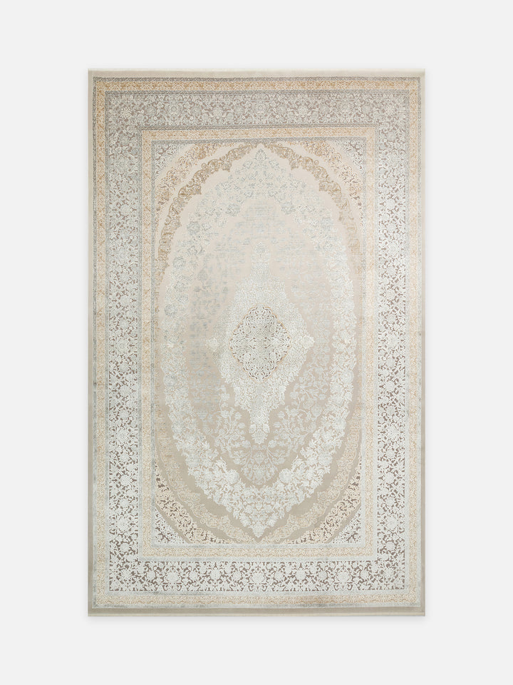 Mumbai Serisi Klasik Desenli Yüksek Kalite Sık Dokuma Parlak Salon Halısı 08 CREAM GREY - Carpetdocia - kusbakisi