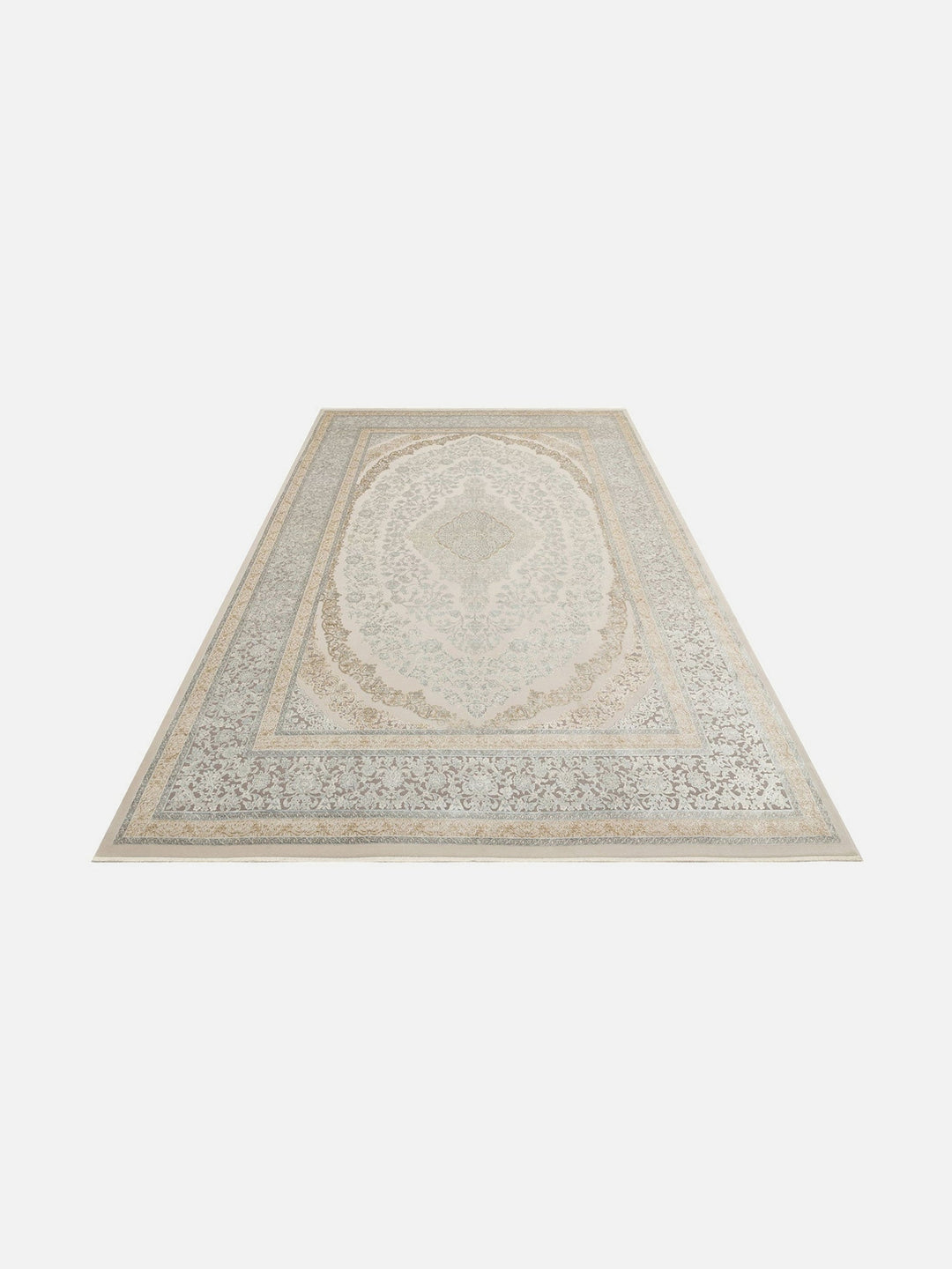 Mumbai Serisi Klasik Desenli Yüksek Kalite Sık Dokuma Parlak Salon Halısı 08 CREAM GREY - Carpetdocia