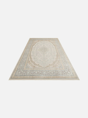Mumbai Serisi Klasik Desenli Yüksek Kalite Sık Dokuma Parlak Salon Halısı 08 CREAM GREY - Carpetdocia