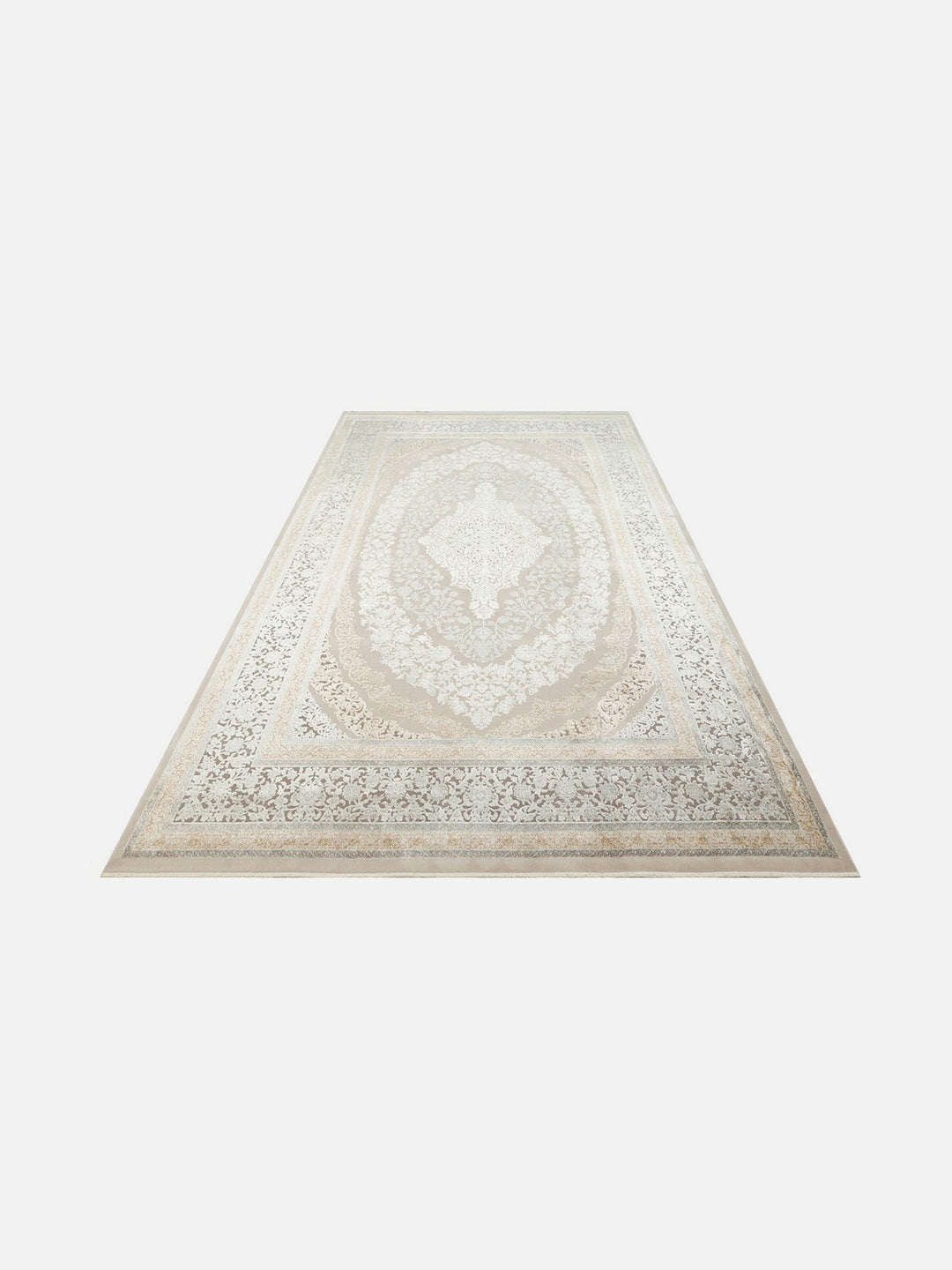 Mumbai Serisi Klasik Desenli Yüksek Kalite Sık Dokuma Parlak Salon Halısı 08 CREAM GREY - Carpetdocia
