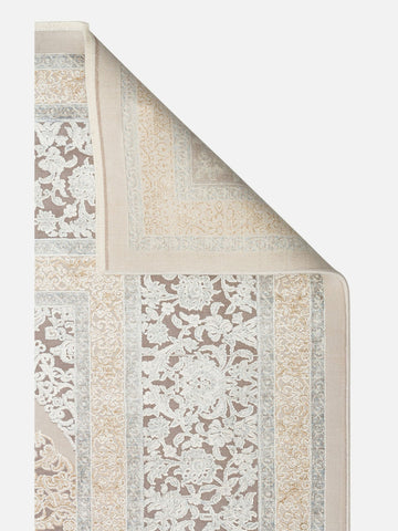Mumbai Serisi Klasik Desenli Yüksek Kalite Sık Dokuma Parlak Salon Halısı 08 CREAM GREY - Carpetdocia