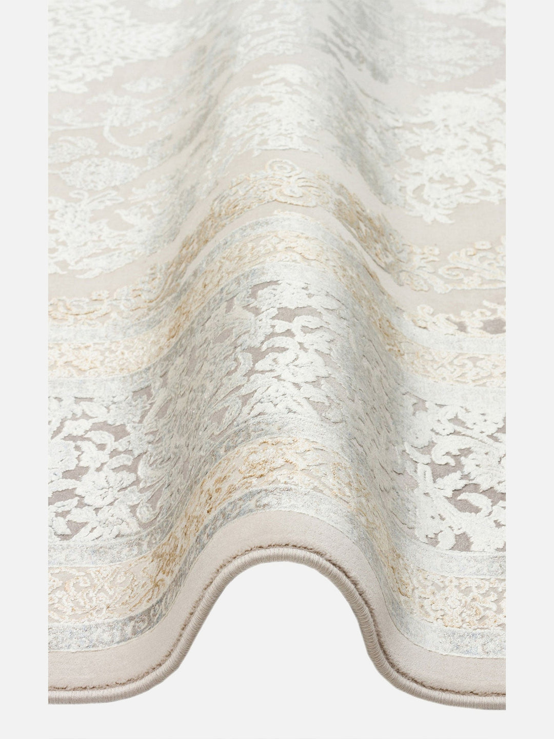 Mumbai Serisi Klasik Desenli Yüksek Kalite Sık Dokuma Parlak Salon Halısı 08 CREAM GREY - Carpetdocia