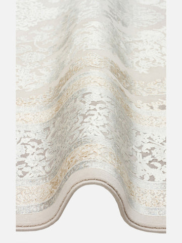 Mumbai Serisi Klasik Desenli Yüksek Kalite Sık Dokuma Parlak Salon Halısı 08 CREAM GREY - Carpetdocia
