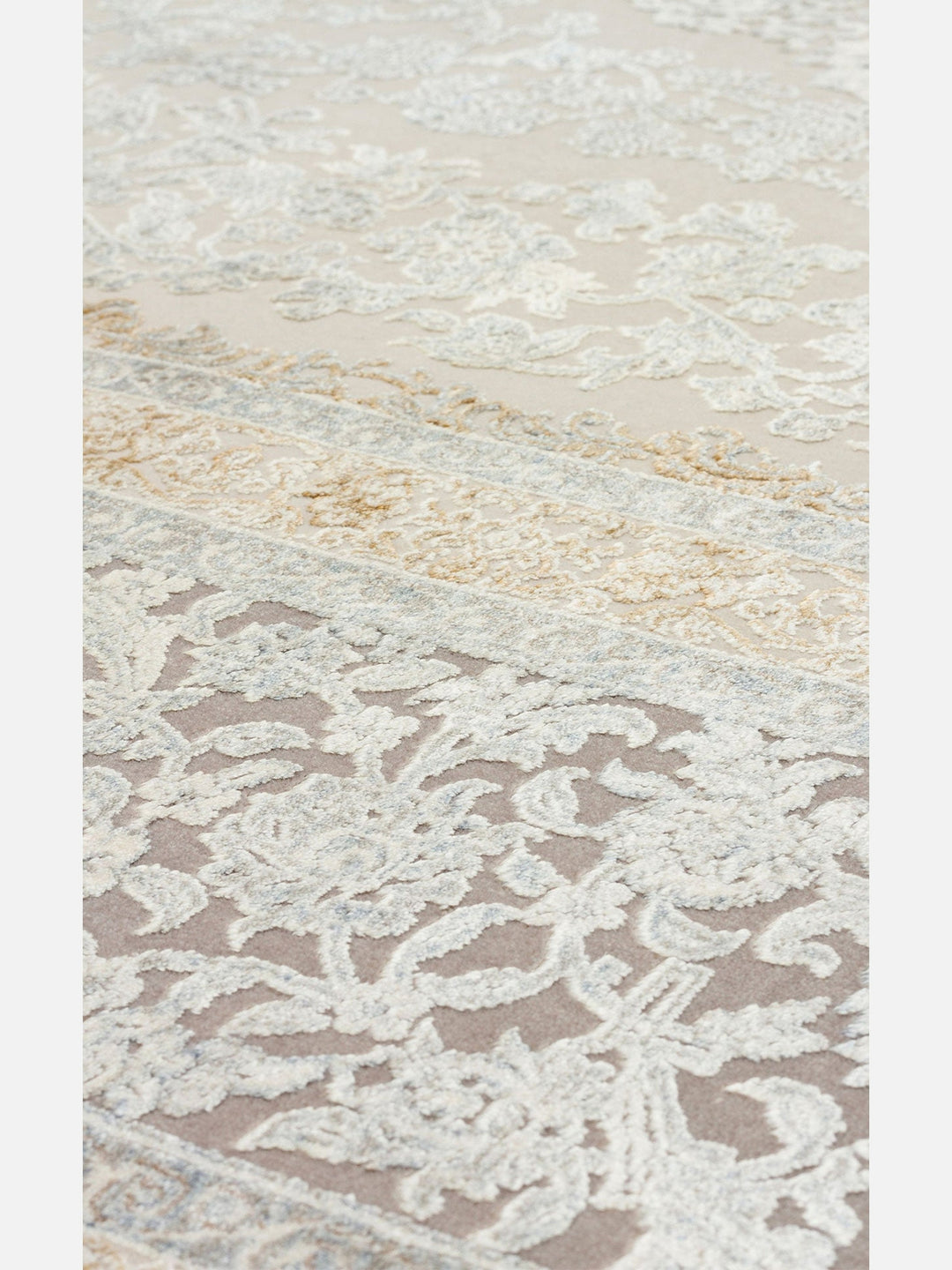 Mumbai Serisi Klasik Desenli Yüksek Kalite Sık Dokuma Parlak Salon Halısı 08 CREAM GREY - Carpetdocia