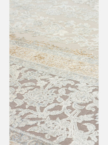 Mumbai Serisi Klasik Desenli Yüksek Kalite Sık Dokuma Parlak Salon Halısı 08 CREAM GREY - Carpetdocia