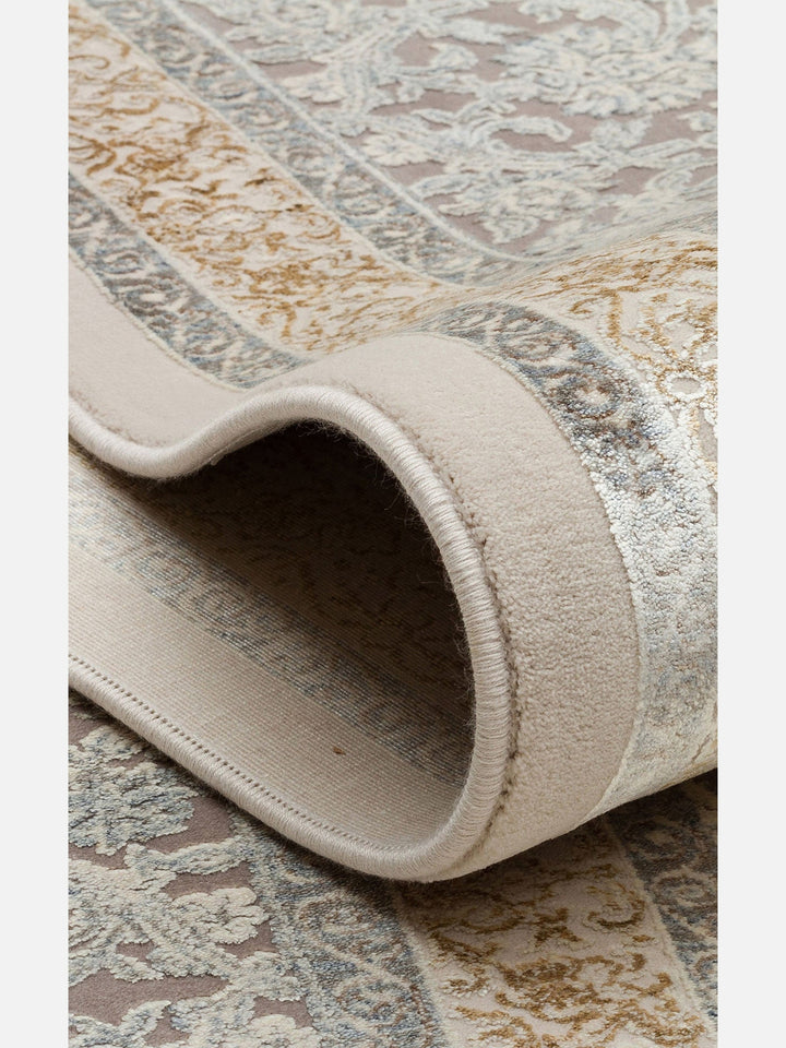 Mumbai Serisi Klasik Desenli Yüksek Kalite Sık Dokuma Parlak Salon Halısı 08 CREAM GREY - Carpetdocia