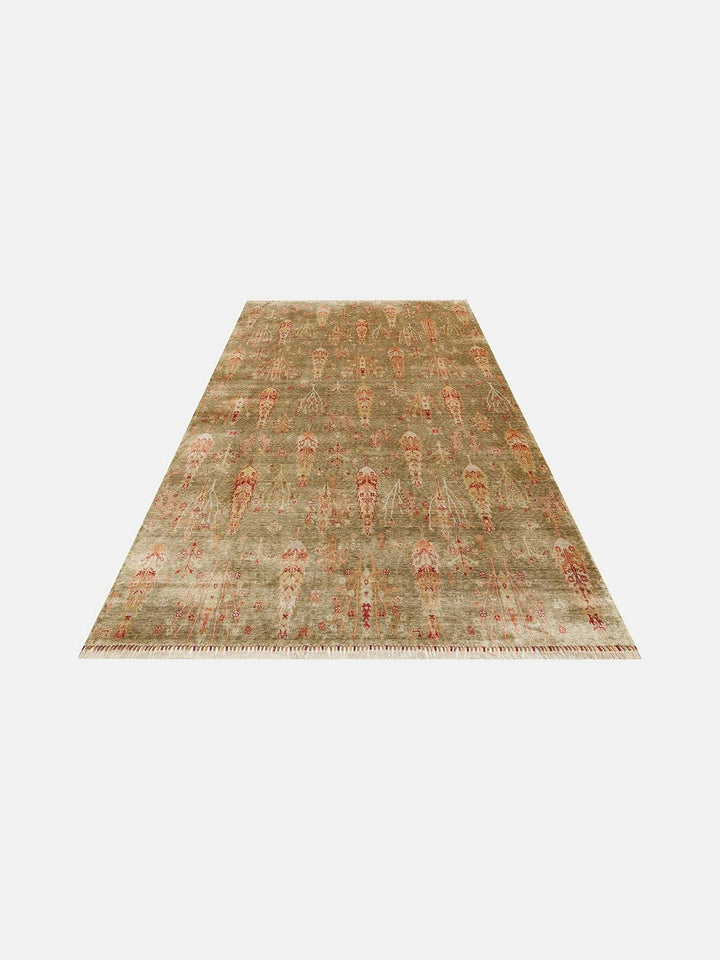 Oushak Carnaval 100% Natural Easy-to-Clean Handcrafted TENCEL™ Modern Usak Rug 08 GREEN AUTUMN