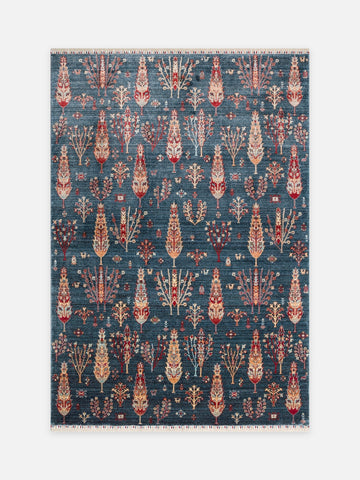 Oushak Carnaval %100 Naturel Kolay Temizlenir El Emeğiyle Üretilen TENCEL™ Modern Uşak Halısı 08 NAVY TURQUOISE - Carpetdocia - kusbakisi