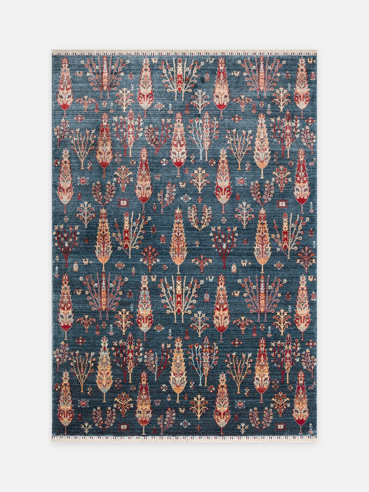 Oushak Carnaval %100 Naturel Kolay Temizlenir El Emeğiyle Üretilen TENCEL™ Modern Uşak Halısı 08 NAVY TURQUOISE - Carpetdocia - kusbakisi