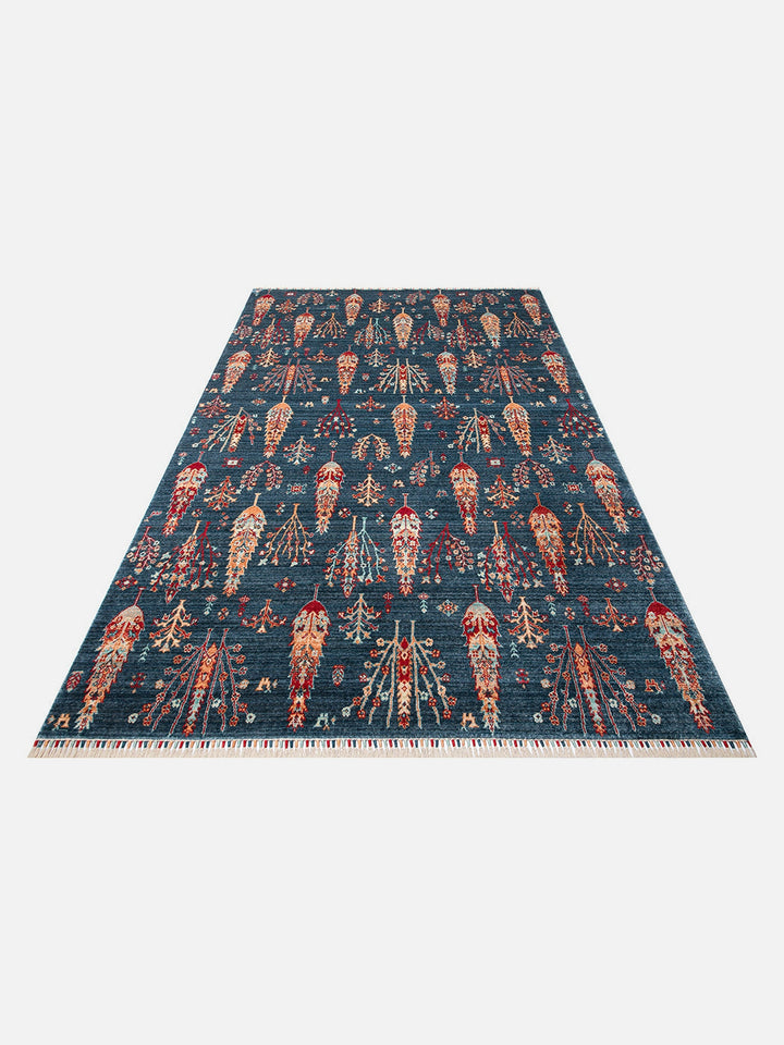 Oushak Carnaval 100% Natural Easy-to-Clean Handmade TENCEL™ Modern Oushak Rug 08 NAVY TURQUOISE