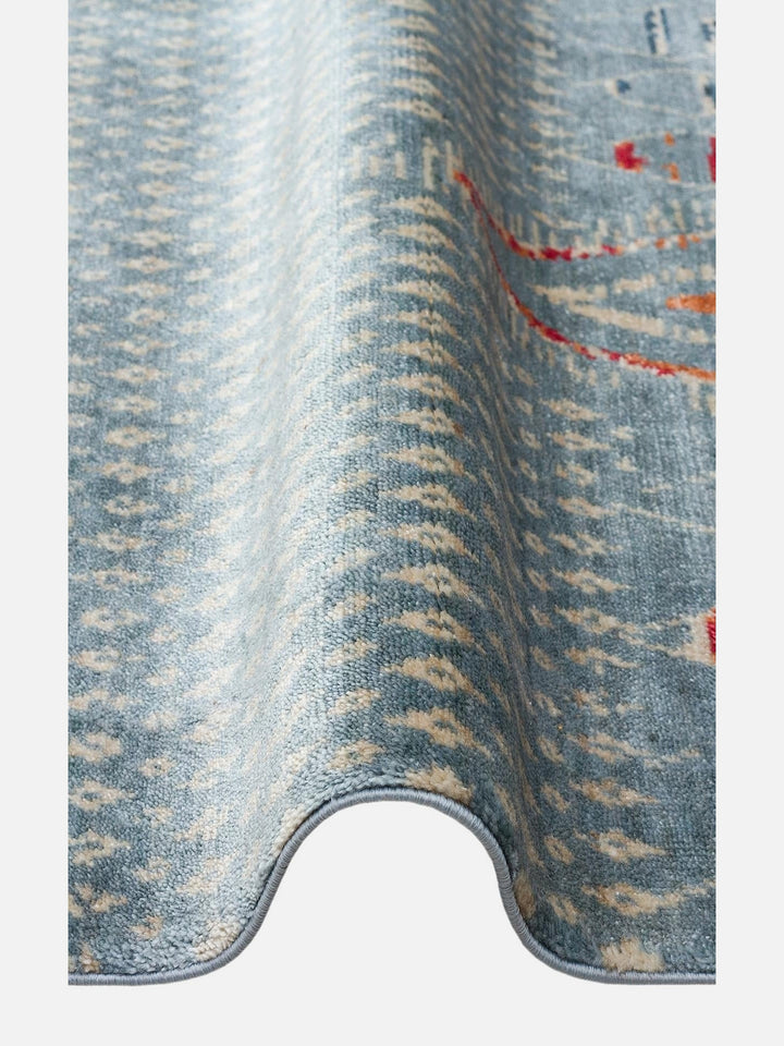 Oushak Carnaval 100% Natural Easy-to-Clean Handcrafted TENCEL™ Modern Usak Rug 15 AQUA MULTY