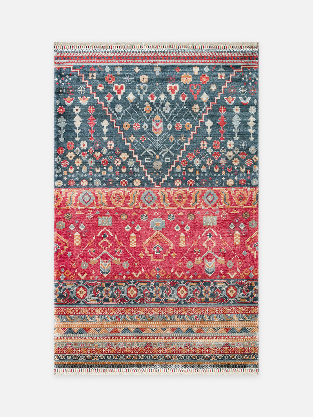 Oushak Carnaval %100 Naturel Kolay Temizlenir El Emeğiyle Üretilen TENCEL™ Modern Uşak Halısı 17 NAVY MULTY - Carpetdocia - kusbakisi