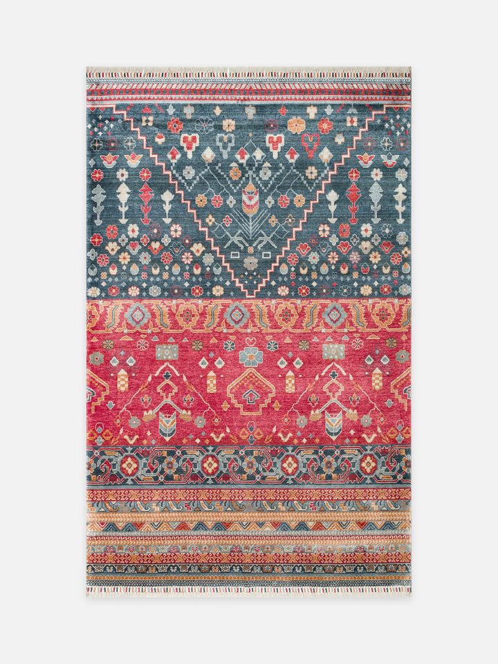 Oushak Carnaval %100 Naturel Kolay Temizlenir El Emeğiyle Üretilen TENCEL™ Modern Uşak Halısı 17 NAVY MULTY - Carpetdocia - kusbakisi