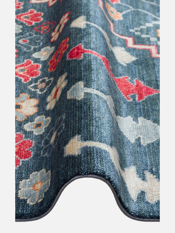 Oushak Carnaval 100% 天然、易清洁、手工制作的 TENCEL™ 现代乌沙克地毯 17 海军蓝多彩