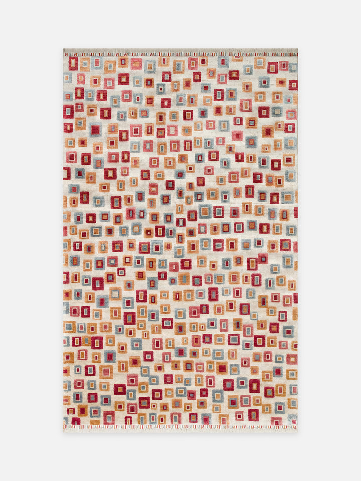 Oushak Carnaval %100 Naturel Kolay Temizlenir El Emeğiyle Üretilen TENCEL™ Modern Uşak Halısı 21 BEIGE MULTY - Carpetdocia - kusbakisi