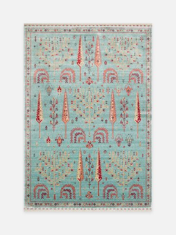 Oushak Carnaval %100 Naturel Kolay Temizlenir El Emeğiyle Üretilen TENCEL™ Modern Uşak Halısı 22 TURQUOISE - Carpetdocia - kusbakisi