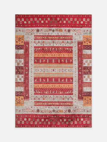 Ruggadocia Kaşkuli Lori Tribal Desenli Halı Kırmızı kuşbakışı